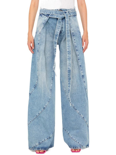 Attico Oversized Jeans With Belt In Light Blue