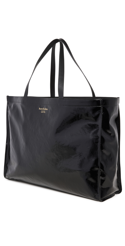 Acne Studios Leather-trimmed Printed Coated Cotton-blend Twill Tote In Black
