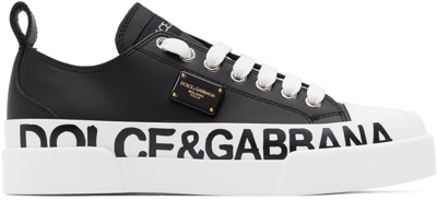 Dolce & Gabbana Leather Portofini Sneakers In Black
