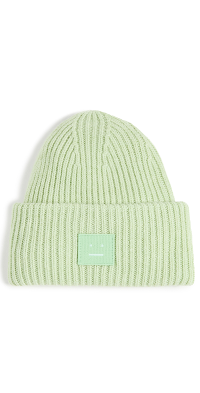 Acne Studios Pansy Face-patch Stretch-wool Beanie In Pale Green Melange