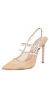 Aquazzura Martini 105 Crystal-embellished Leather And Mesh Pumps In Beige