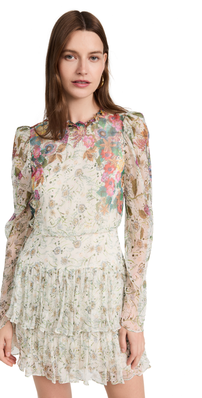Saloni Ava-b Ruffle Floral Print Dress In Dandelion Falls Plmt