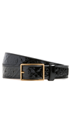 Tory Burch T Monogram Patent Leather Belt In Black