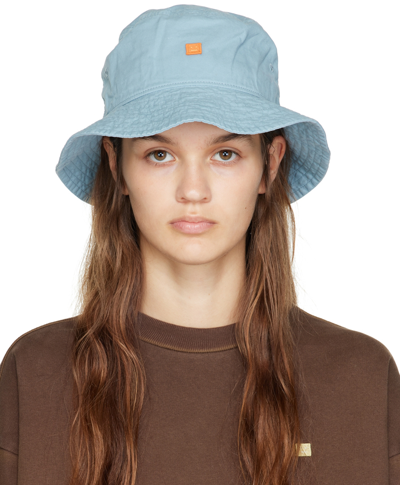 Acne Studios Leather Face Patch Fade Face Organic Cotton Bucket Hat In Blue
