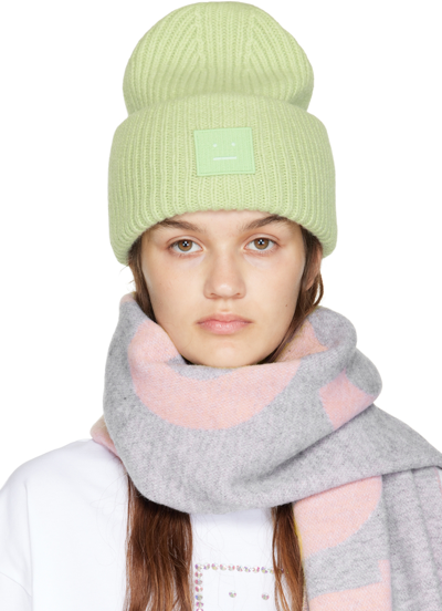 Acne Studios Pansy Face-patch Stretch-wool Beanie In Green