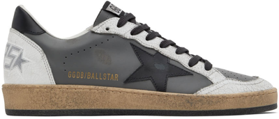 Golden Goose Ball Star Leather Quarter Star And Heel Crack Leather Heel Signature Sole In Grey