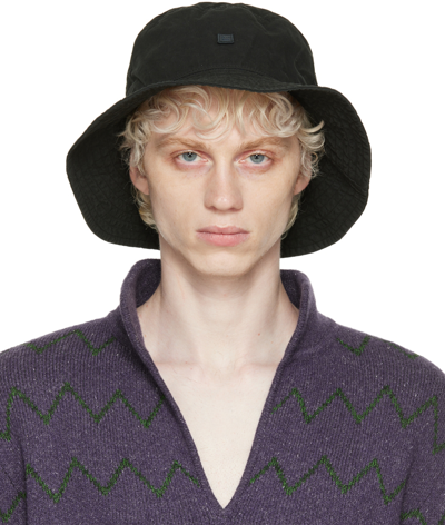 Acne Studios Black Embroidered Bucket Hat In 900 Black