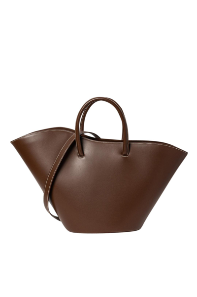 Little Liffner Medium Tulip Leather Tote Bag In Chocolate