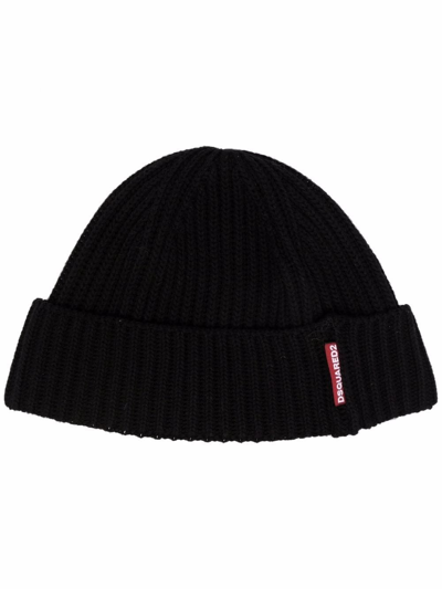 Dsquared2 Ribbed-knit Beanie Hat In Black