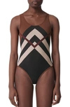 BURBERRY CLEDDAU KISSING CHECK ONE-PIECE SWIMSUIT