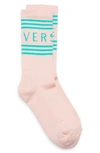 Versace Striped Logo-intarsia Socks In Pink