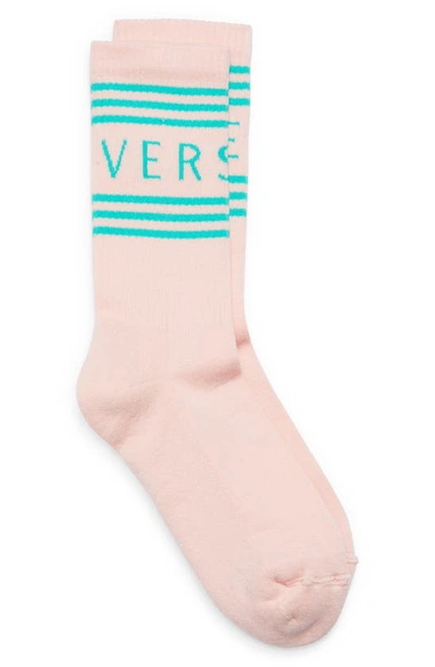 Versace 条纹logo嵌花针织袜 In Pink