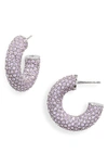 Amina Muaddi Mini Cameron Hoop Earrings In Violet Crystals & Silver Base