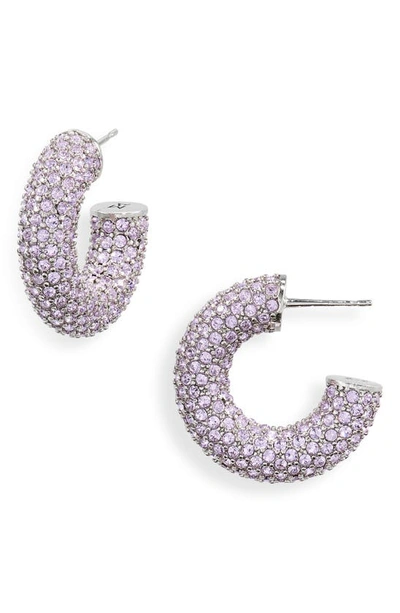 Amina Muaddi Mini Cameron Hoop Earrings In Violet Crystals & Silver Base