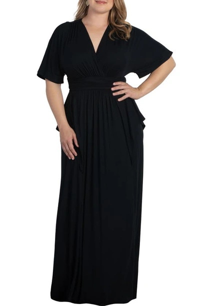 Kiyonna Indie V-neck Fit & Flare Dress In Black Noir