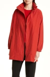 Eileen Fisher Stand Collar Hidden Hood Organic Cotton Blend Coat In Cinnabar
