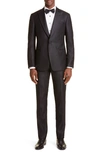 Giorgio Armani Tonal Texture Wool & Silk Tuxedo In Solid Black