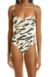 Nanushka Soline Animal Print One-piece Swimsuit In Hand Painted Abstract Animal