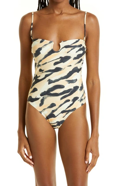 Nanushka Soline Animal Print One-piece Swimsuit In Hand Painted Abst