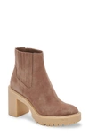 Dolce Vita Caster H2o Waterproof Lug Sole Platform Bootie In Mushroom Suede H2o