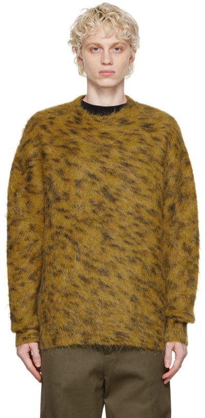 Acne Studios Leopard Jacquard Crewneck Sweater In Yellow