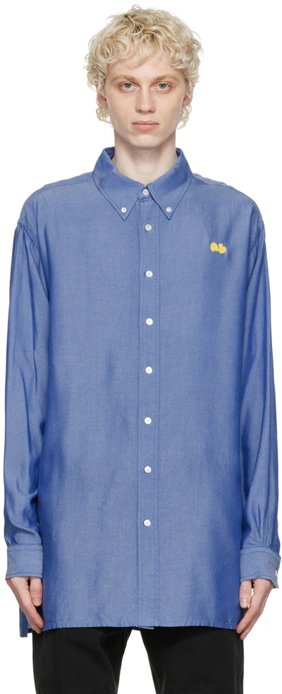 Acne Studios Embroidered-logo Button-down Shirt In Aat Dusty Blue