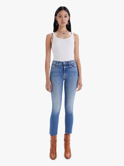 Mother The Mid Rise Dazzler Ankle Fray Riding The Cliffside Jeans In Blue