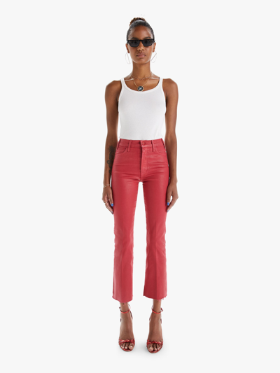 Mother The Hustler High Rise Frayed Flare Leg Ankle Jeans In Mars Red
