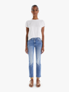 Mother The Dazzler Ankle Fray Cropped Straight Jeans In Blue