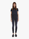 Mother The Pixie Swooner High Waist Frayed Ankle Skinny Jeans In Black