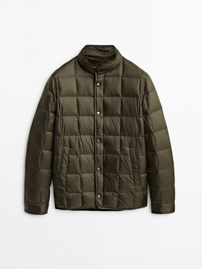 Massimo Dutti Quilted Down Jacket In Dark Khaki