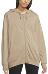 Nike Front Zip Logo Hoodie In Hemp/ White