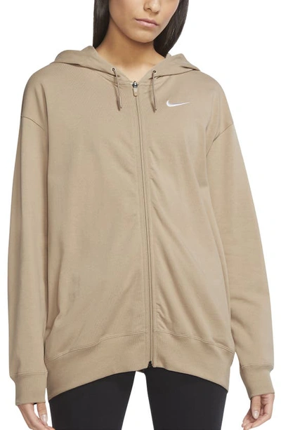 Nike Front Zip Logo Hoodie In Hemp/ White