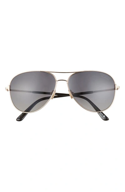 Tom Ford Clark 59mm Polarized Pilot Sunglasses In Rose Gold / Smoke Polarized