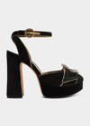 Alexandre Birman Madelina Velvet Crystal Platform Sandals In Black/oro/cristal