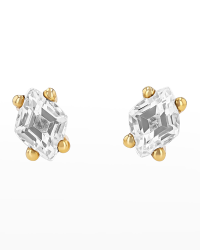 Kalan By Suzanne Kalan Diamond-cut White Topaz Stud Earrings With Diamond Center In Yg