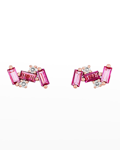 Kalan By Suzanne Kalan 14k Pink Topaz & Diamond Stud Earrings In Rg