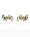 KALAN BY SUZANNE KALAN 14K NOLA GREEN MIX STUD EARRINGS W/ DIAMONDS