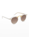 KREWE ST. LOUIS ROUND SUNGLASSES WITH METAL KEYHOLE - LINEN