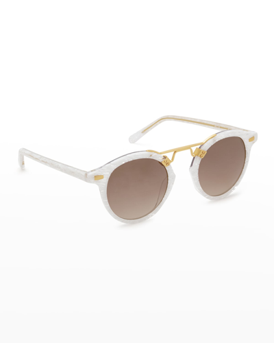 Krewe St. Louis Round Sunglasses With Metal Keyhole - Linen In White Linen 24k