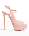 Christian Louboutin So Jenlove Patent Asymmetrical Red Sole Sandals In Lt Pink