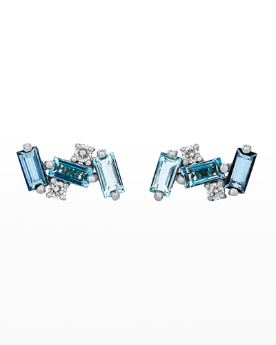 Kalan By Suzanne Kalan 14k Nola Blue Topaz & Diamond Stud Earrings In Wg