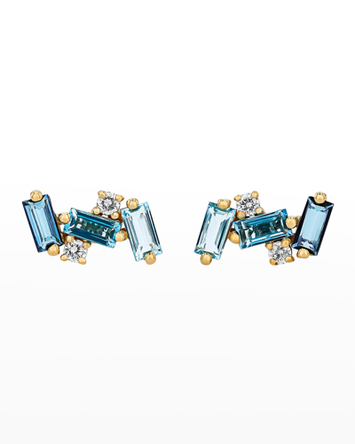 Kalan By Suzanne Kalan 14k Nola Blue Mix Topaz Stud Earrings W/ Diamonds In Yg