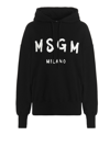 Msgm Woman Black Oversize Hoodie With White Logo In Black