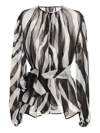 Dolce & Gabbana Belted Gathered Zebra-print Chiffon Blouse In White/black