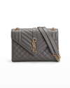 Saint Laurent Envelope Triquilt Medium Ysl Shoulder Bag In Grained Leather In Storm