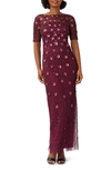 Adrianna Papell Beaded Evening Gown In Cassis