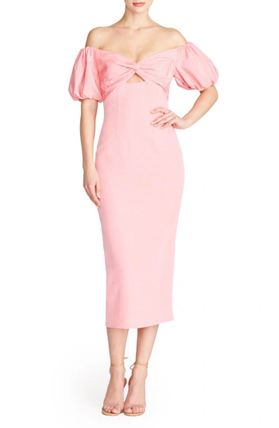 ml Monique Lhuillier Off The Shoulder Cutout Midi Cocktail Dress In