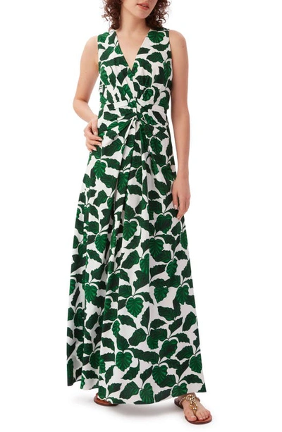Dvf Ace Leaf Print Maxi Dress In Begonia Green