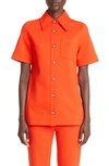Victoria Beckham Fitted Crepe Button-up Shirt In Orange